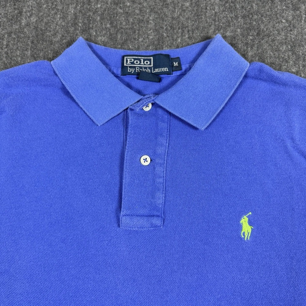 Polo Ralph Lauren Men's M Blue Cotton Polo Shirt Green Pony Short Sleeve